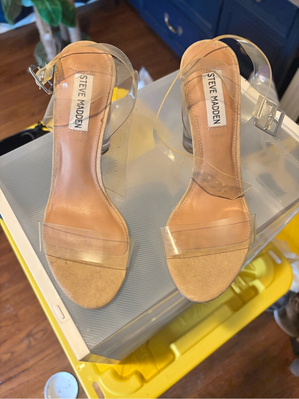 Steve Madden Clear Strap Nude Block Heels